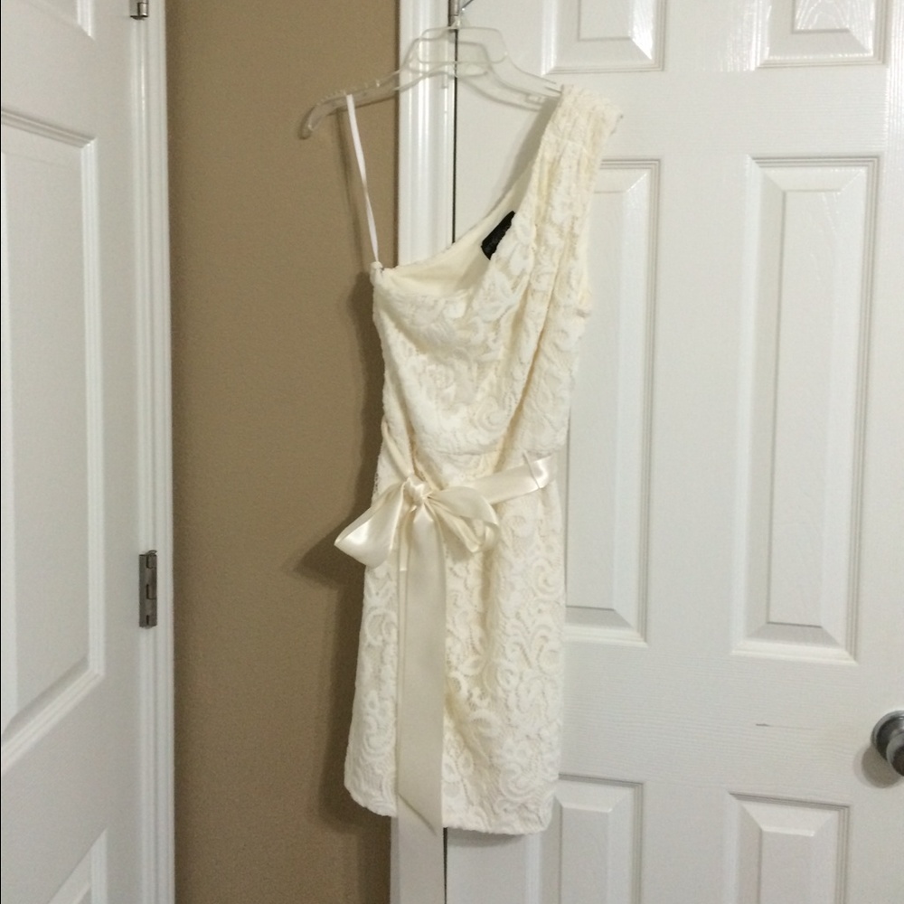 Ivory lace overlay knee length dress